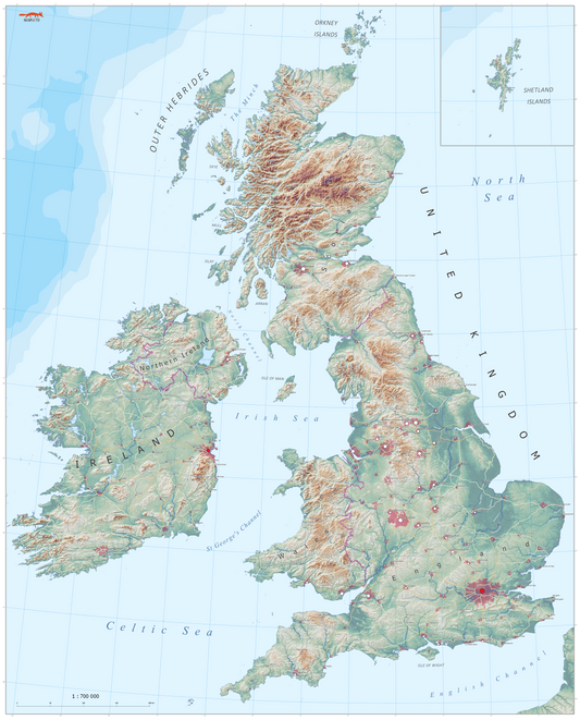 large wall map of the British Isles for classroom use