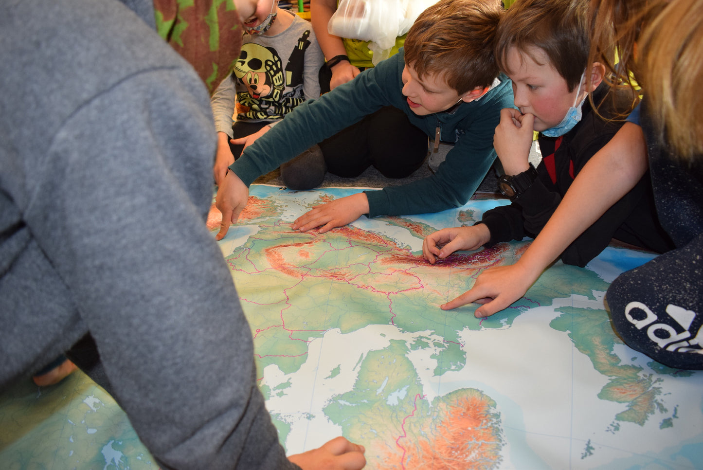 Europe map displayed in classroom for teaching purposes