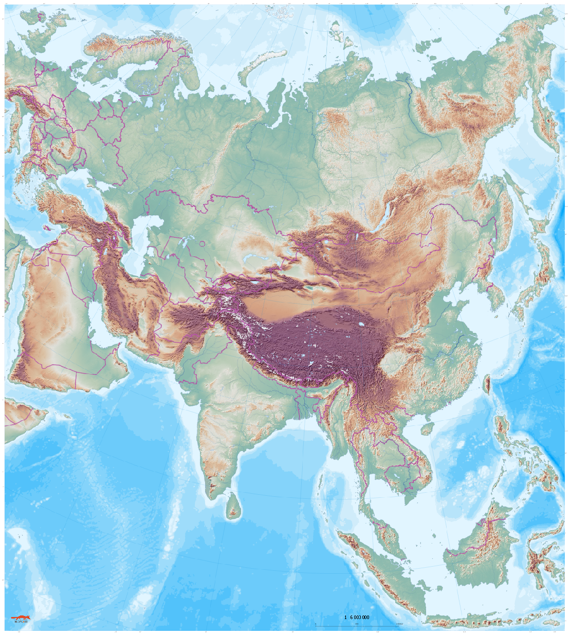 large wall map of Asia for classroom use