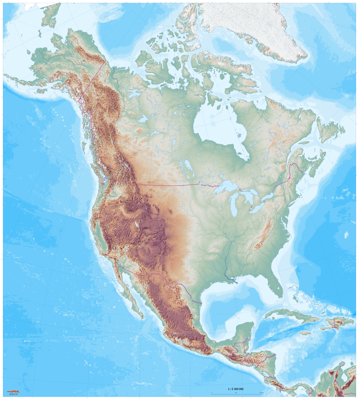 large wall map of North America for classroom use
