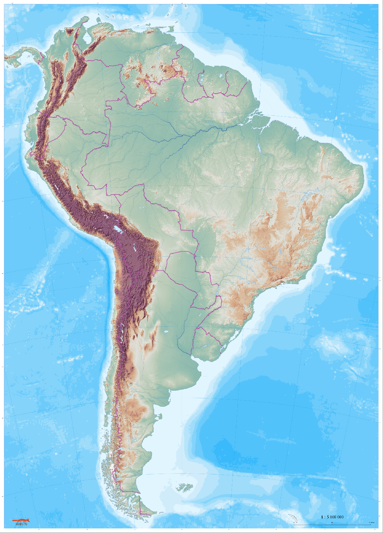 large wall map of South America for classroom use
