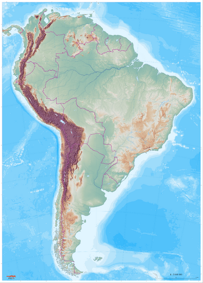 large wall map of South America for classroom use