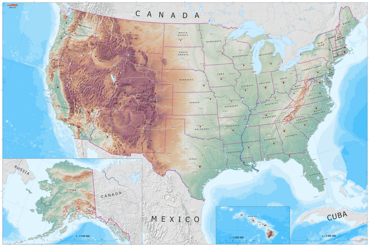 large wall map of the USA for classroom use