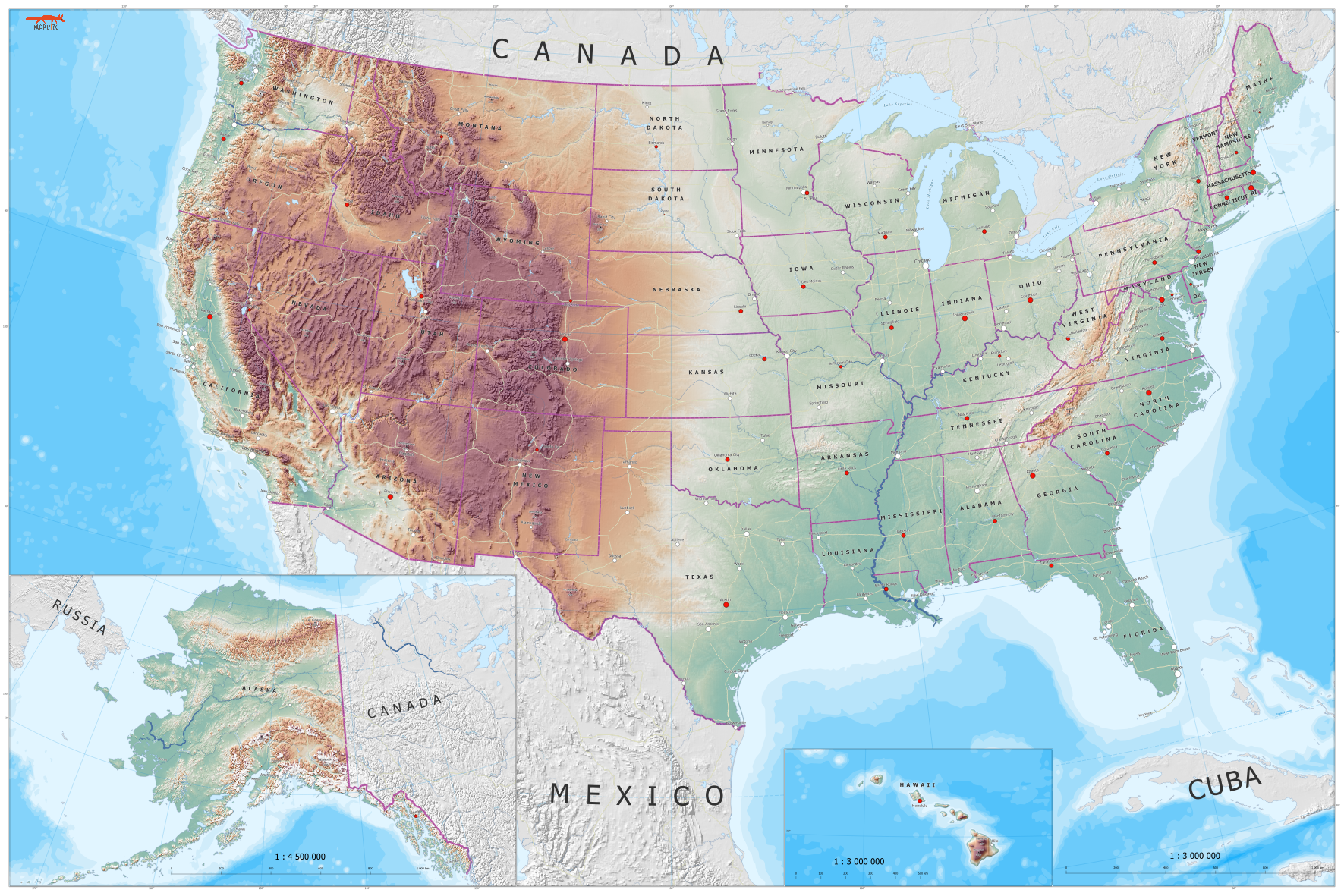 large wall map of the USA for classroom use