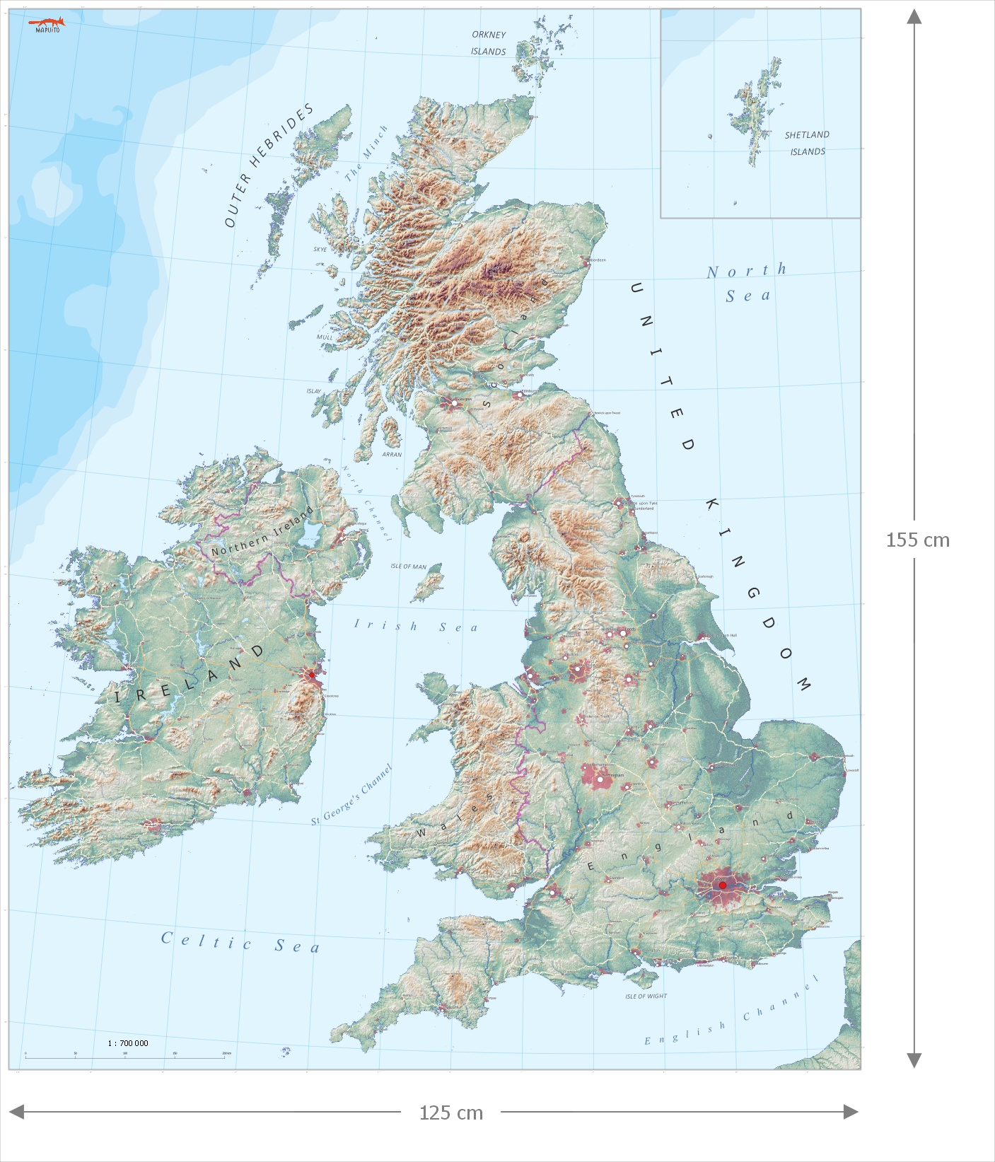 political map of the British Isles with countries and borders