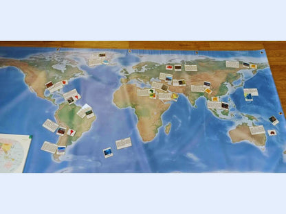 world wall map used by students in classroom
